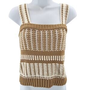 Veronica Beard Shirt Womens Size XS Tan White Vaya Knit Tank Top Neutral Retro